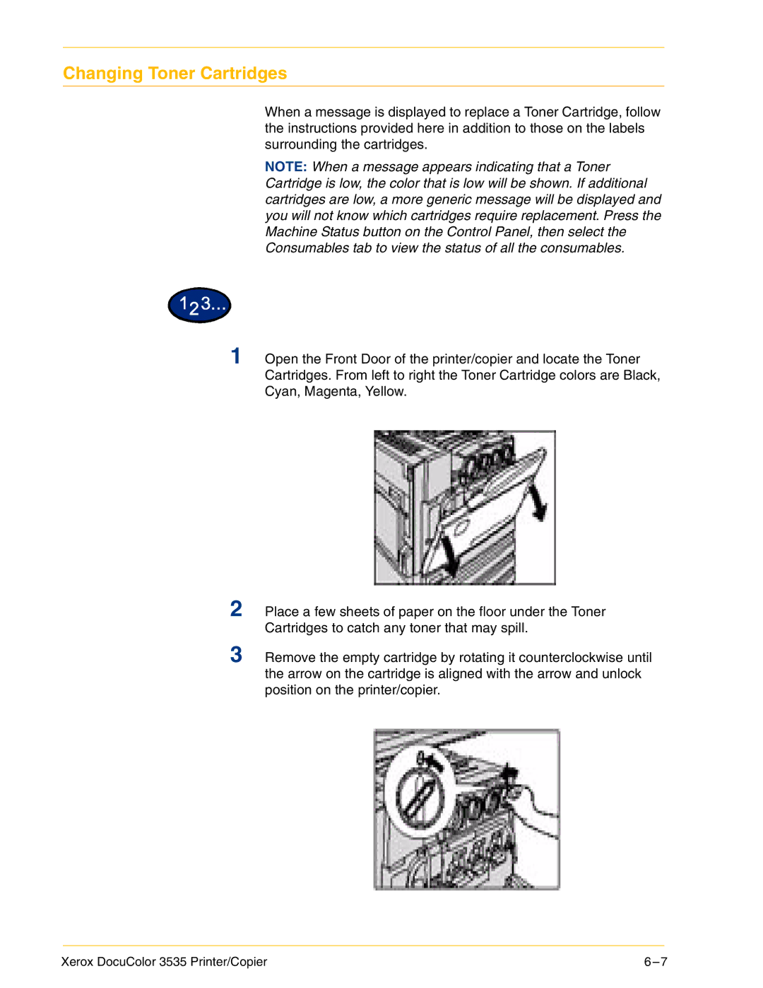 Xerox 3535 manual Changing Toner Cartridges 