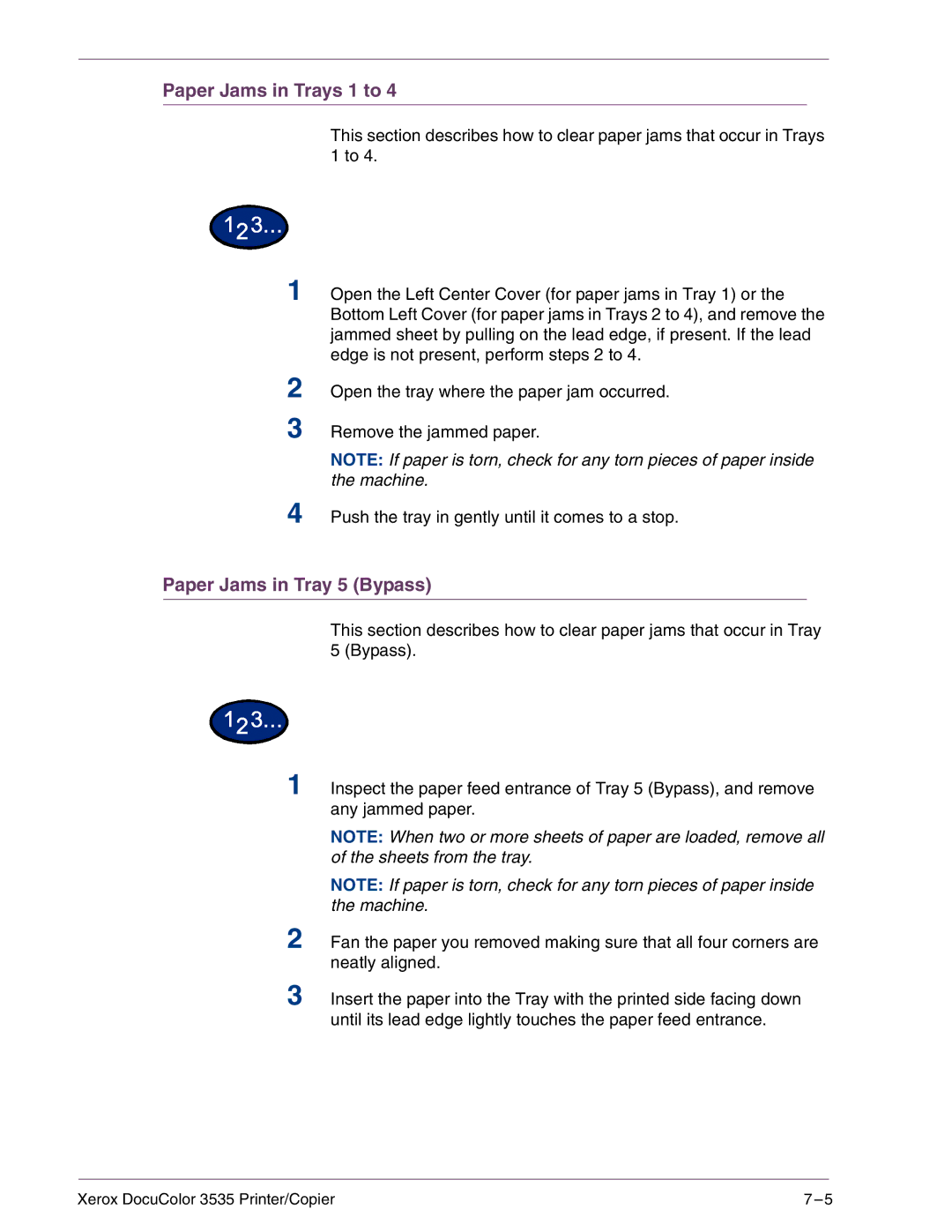 Xerox 3535 manual Paper Jams in Trays 1 to 