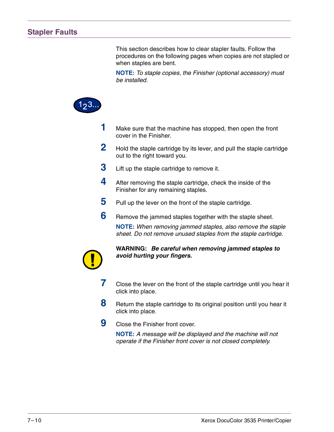 Xerox 3535 manual Stapler Faults 