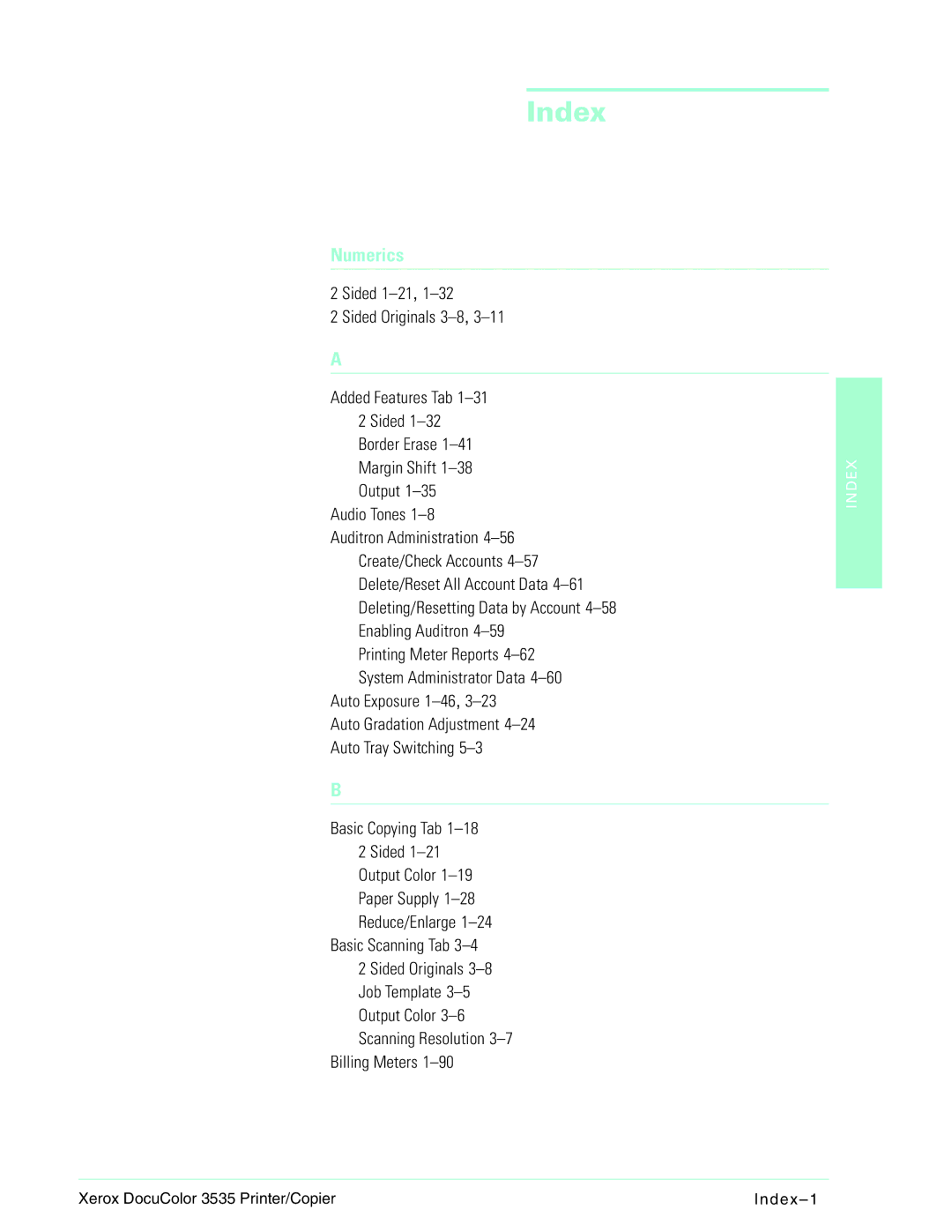 Xerox 3535 manual Index 