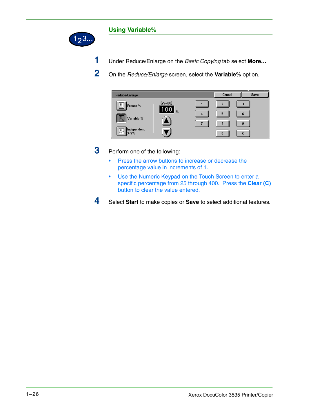 Xerox 3535 manual Using Variable% 