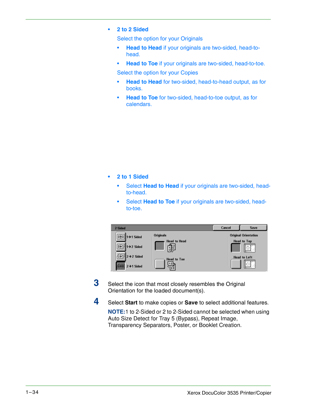 Xerox 3535 manual To 1 Sided 