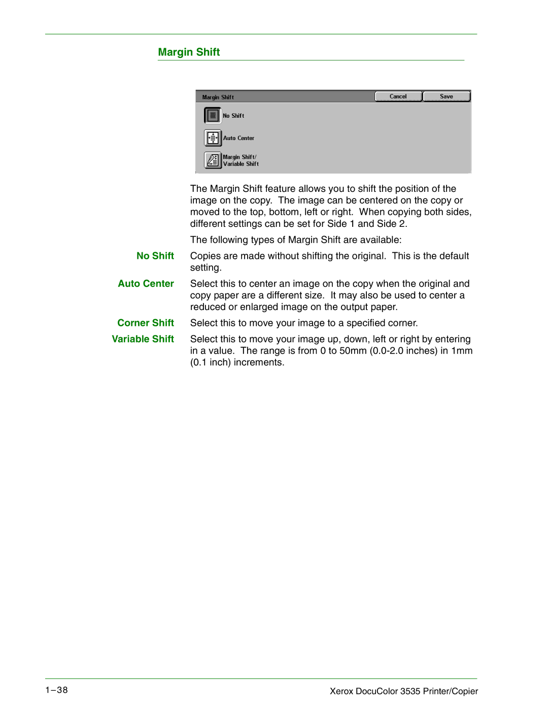 Xerox 3535 manual Margin Shift 