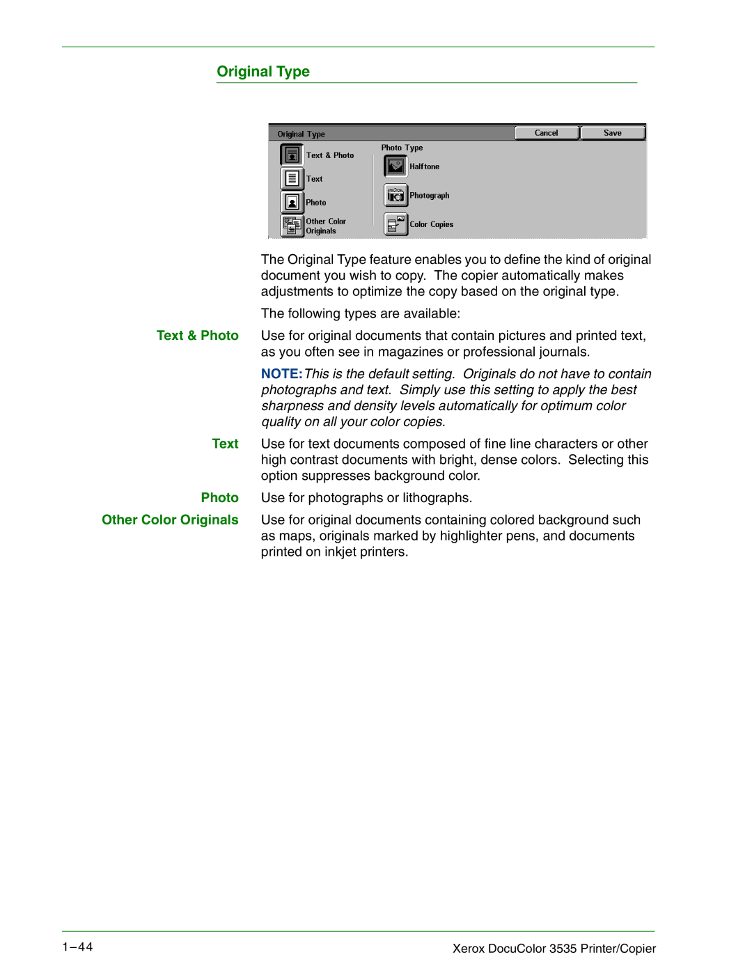 Xerox 3535 manual Original Type 