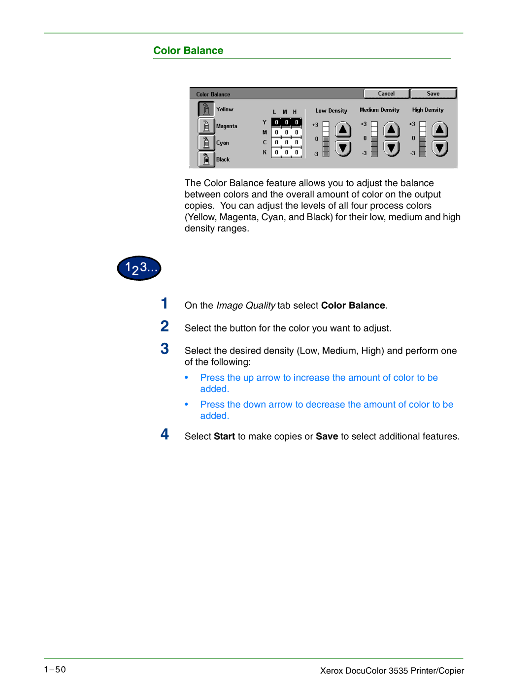 Xerox 3535 manual Color Balance 