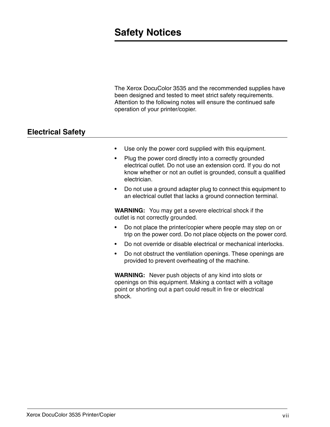 Xerox 3535 manual Safety Notices 