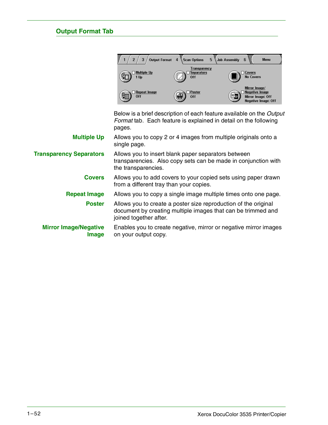 Xerox 3535 manual Output Format Tab 