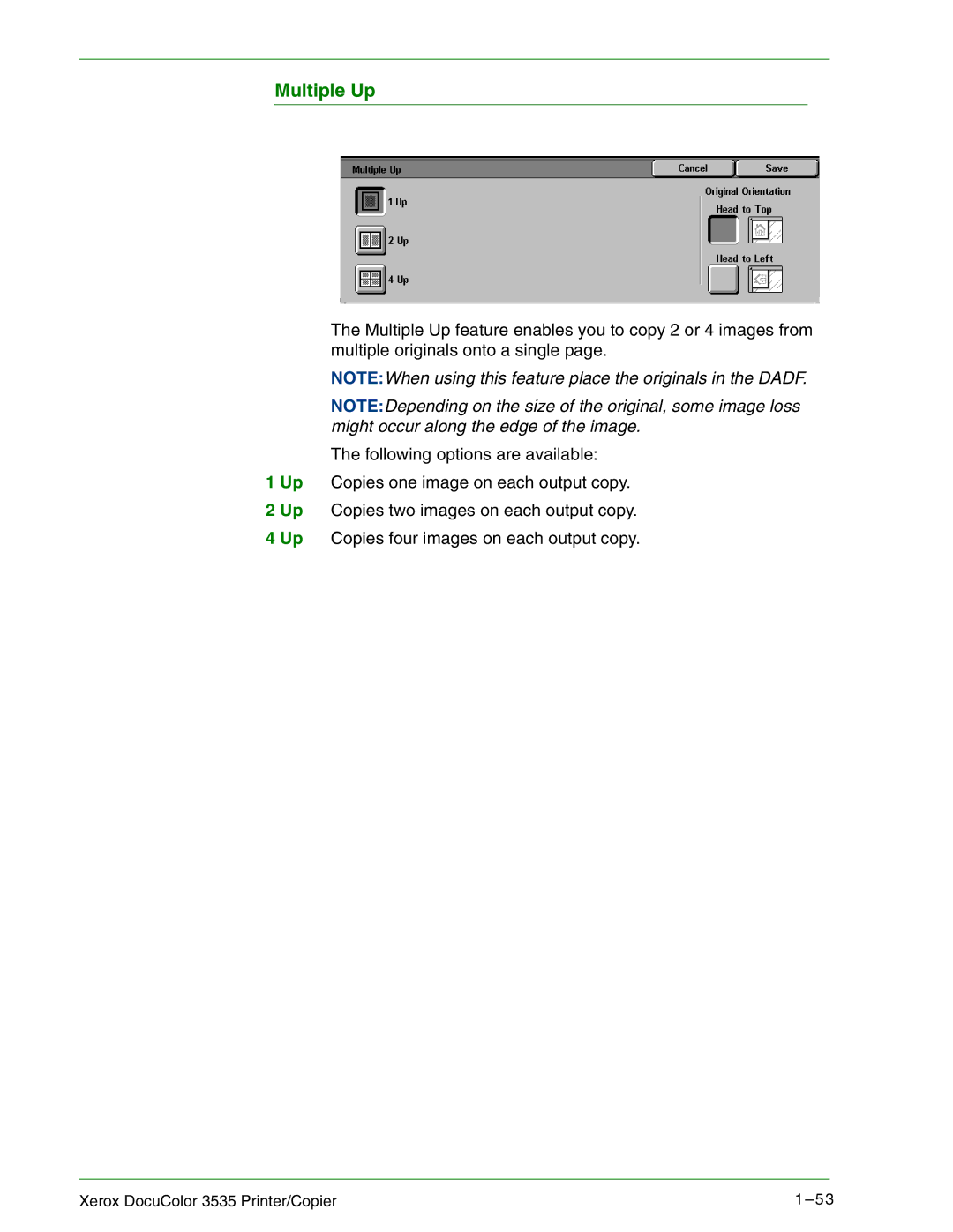 Xerox 3535 manual Multiple Up 