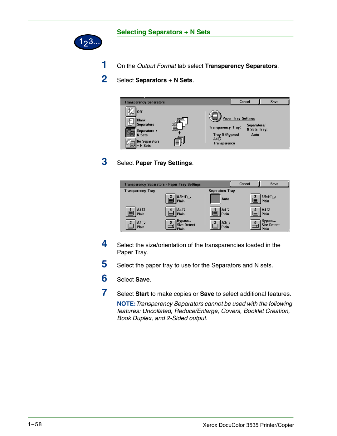 Xerox 3535 manual Selecting Separators + N Sets 