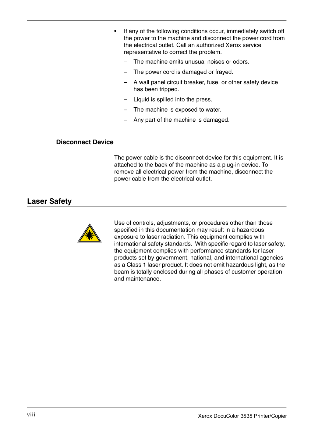 Xerox 3535 manual Laser Safety 