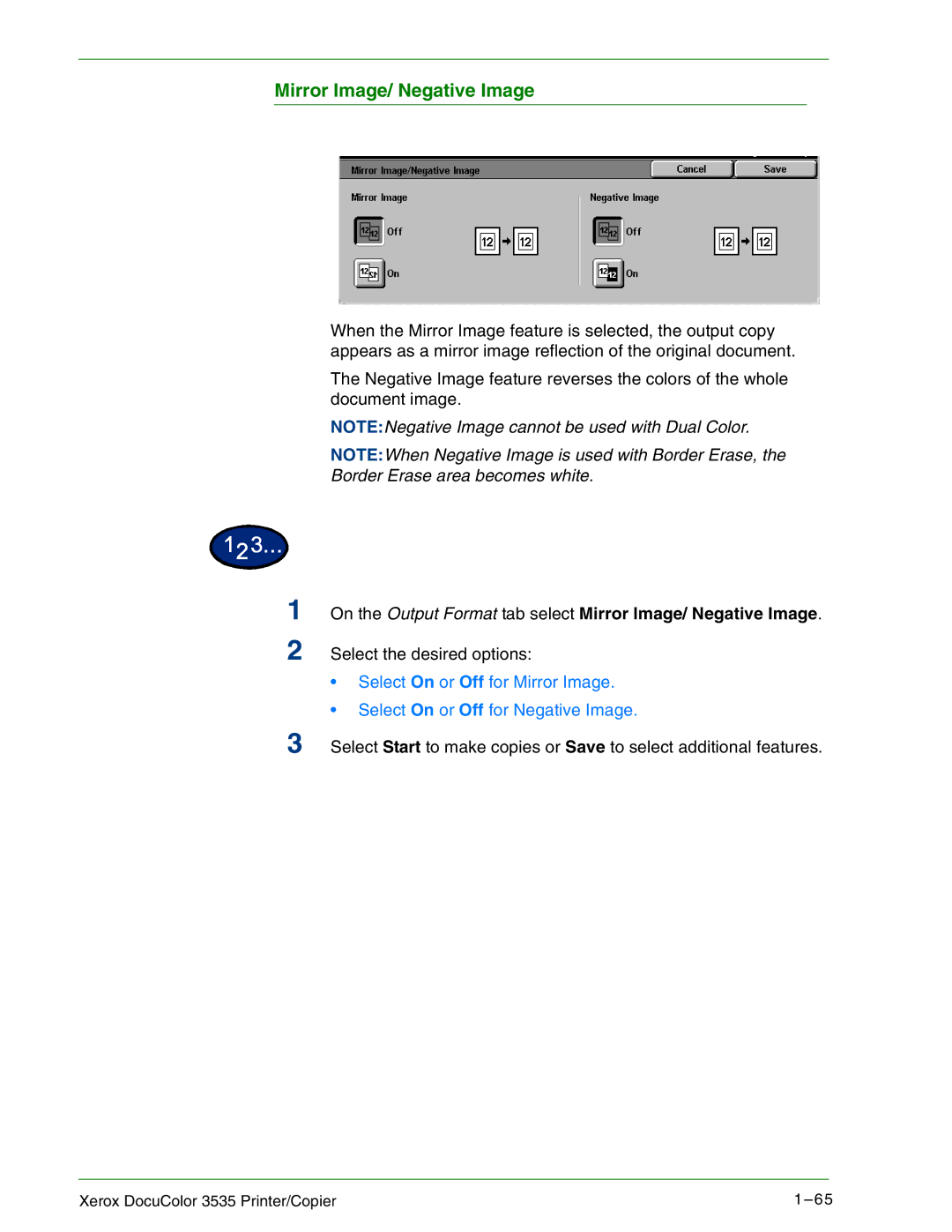 Xerox 3535 manual Mirror Image/ Negative Image 