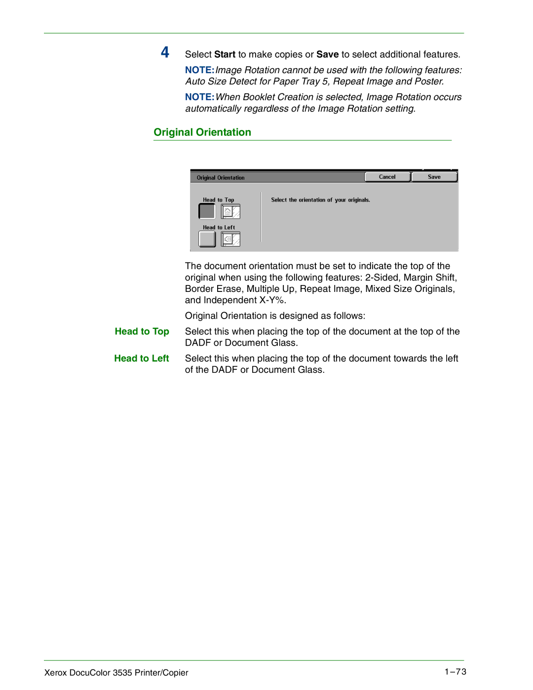 Xerox 3535 manual Original Orientation 