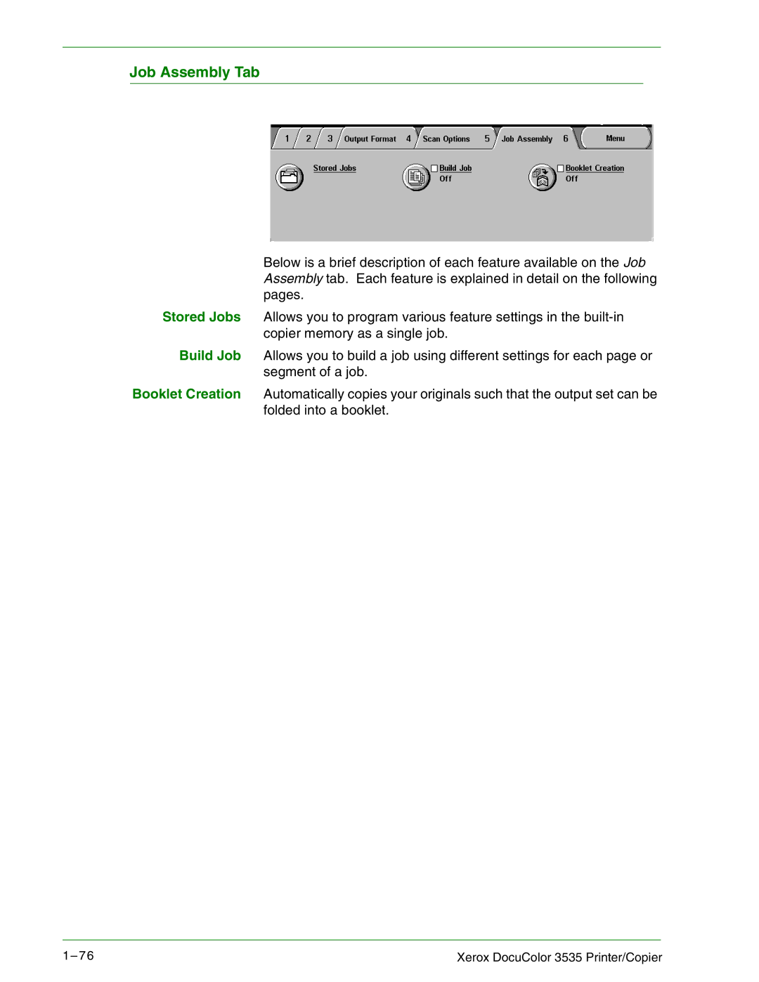 Xerox 3535 manual Job Assembly Tab 