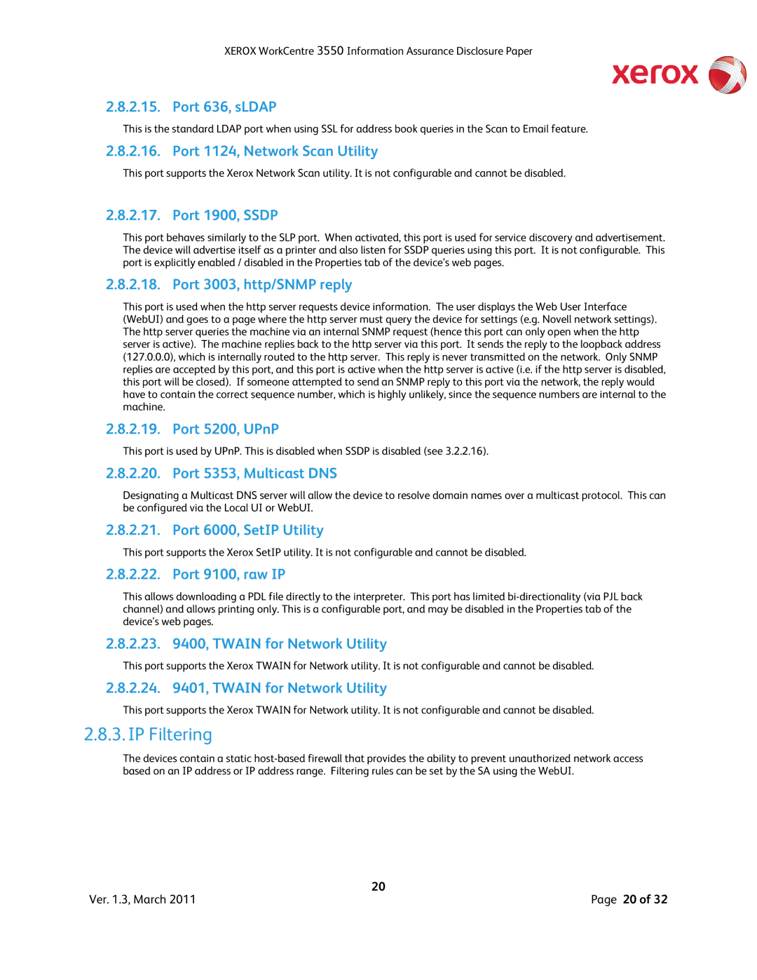 Xerox 3550 manual IP Filtering 