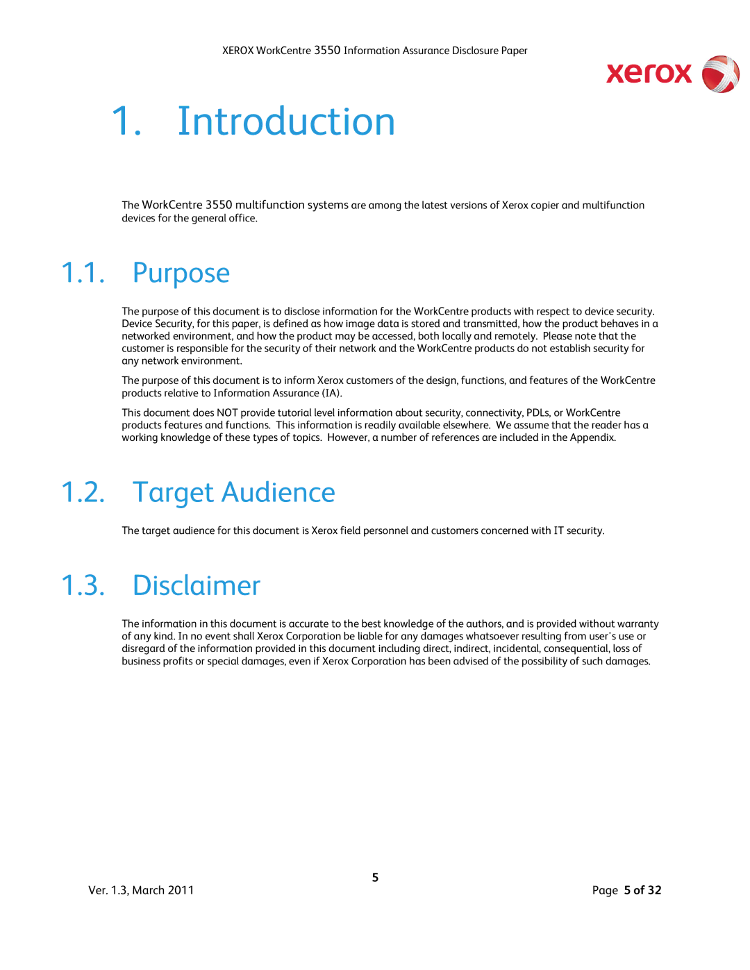 Xerox 3550 manual Purpose, Target Audience, Disclaimer 