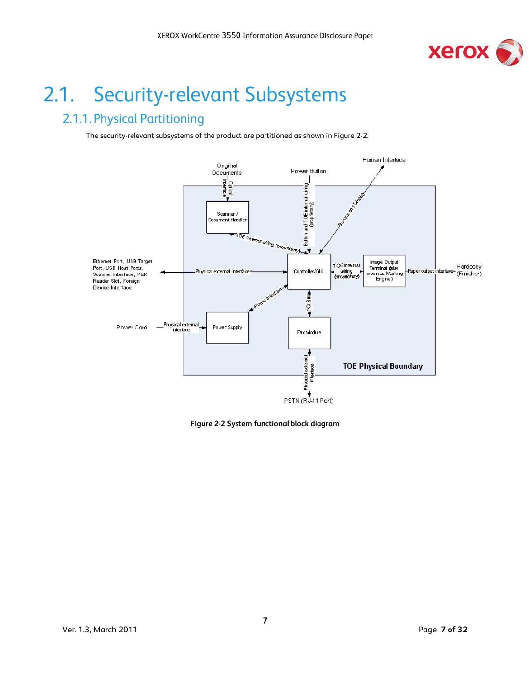 Xerox 3550 manual Security-relevant Subsystems, Physical Partitioning 