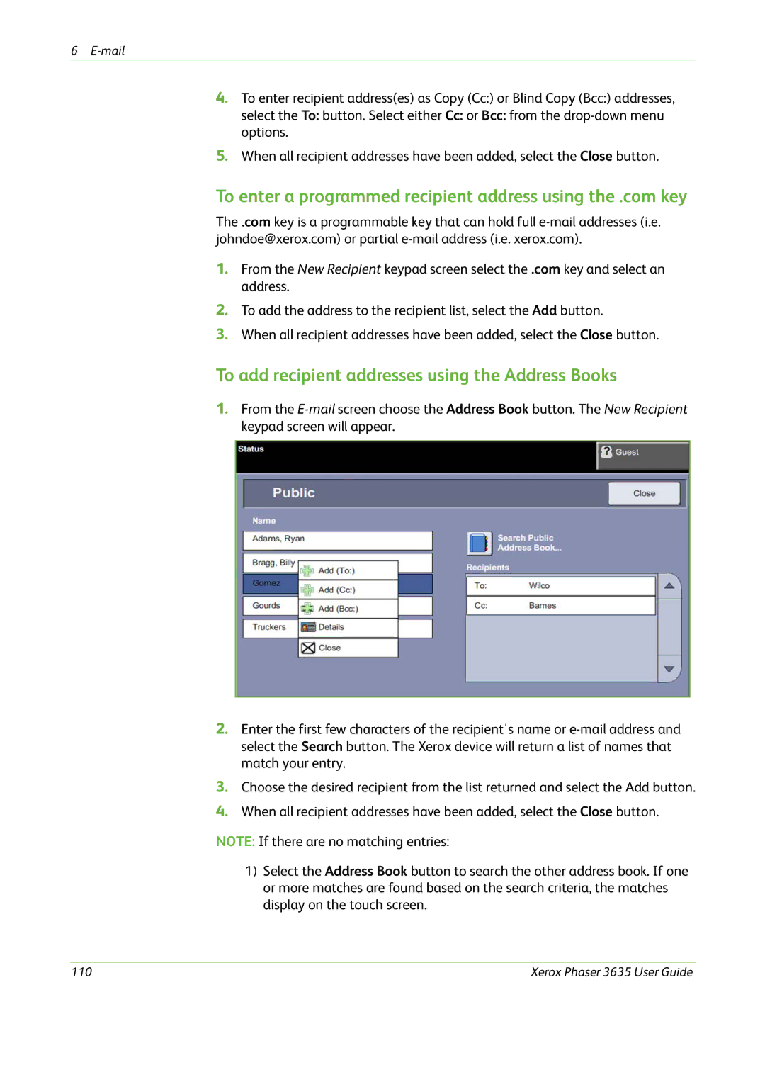 Xerox 3635 manual To add recipient addresses using the Address Books 