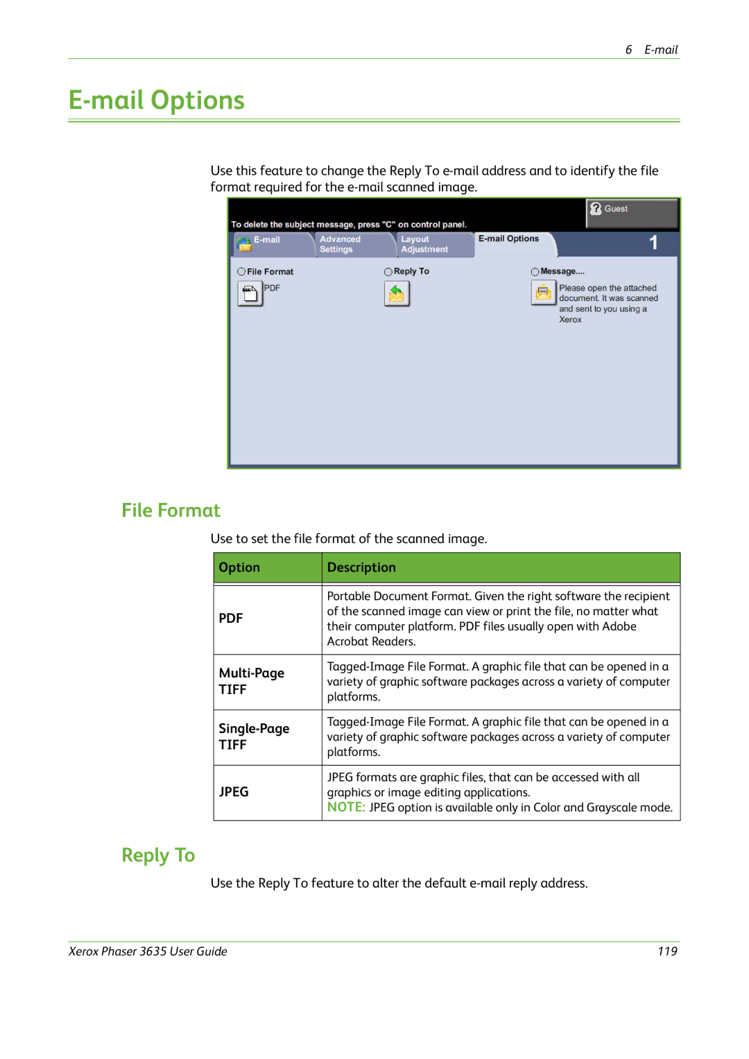 Xerox 3635 manual Mail Options, Reply To 