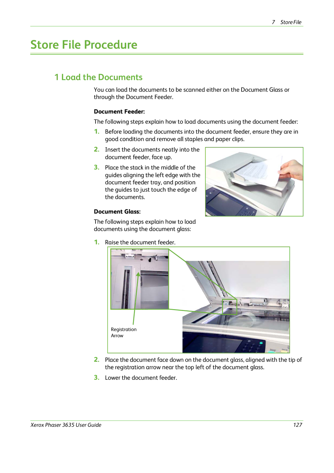 Xerox 3635 manual Store File Procedure, Load the Documents 