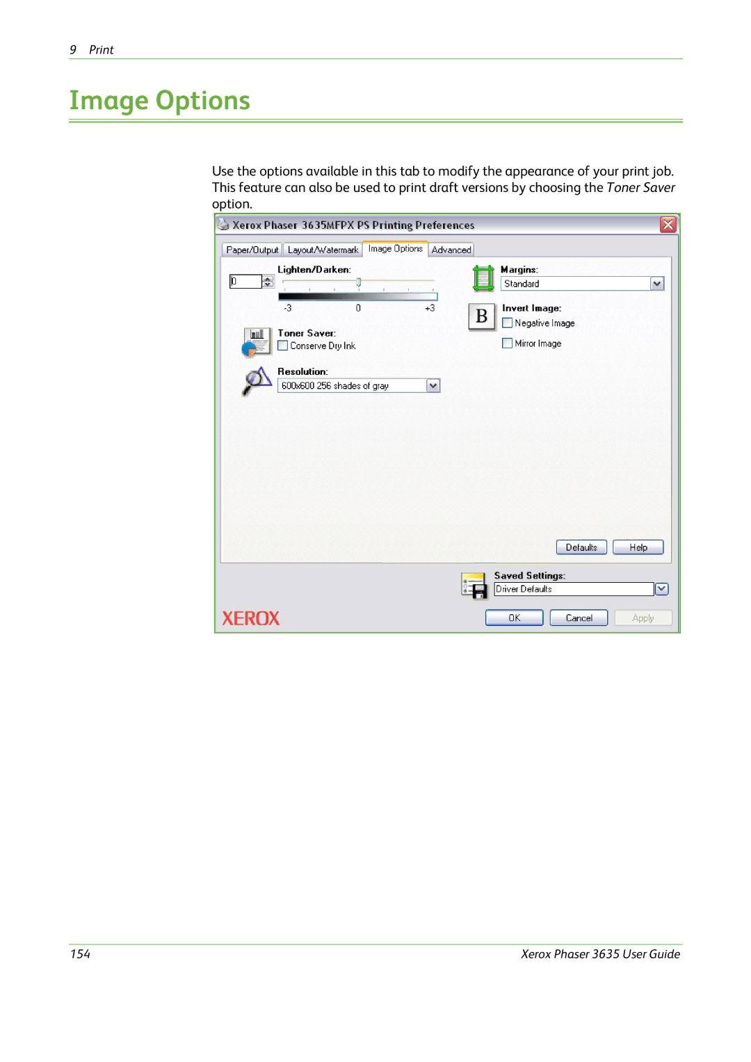 Xerox 3635 manual Image Options 