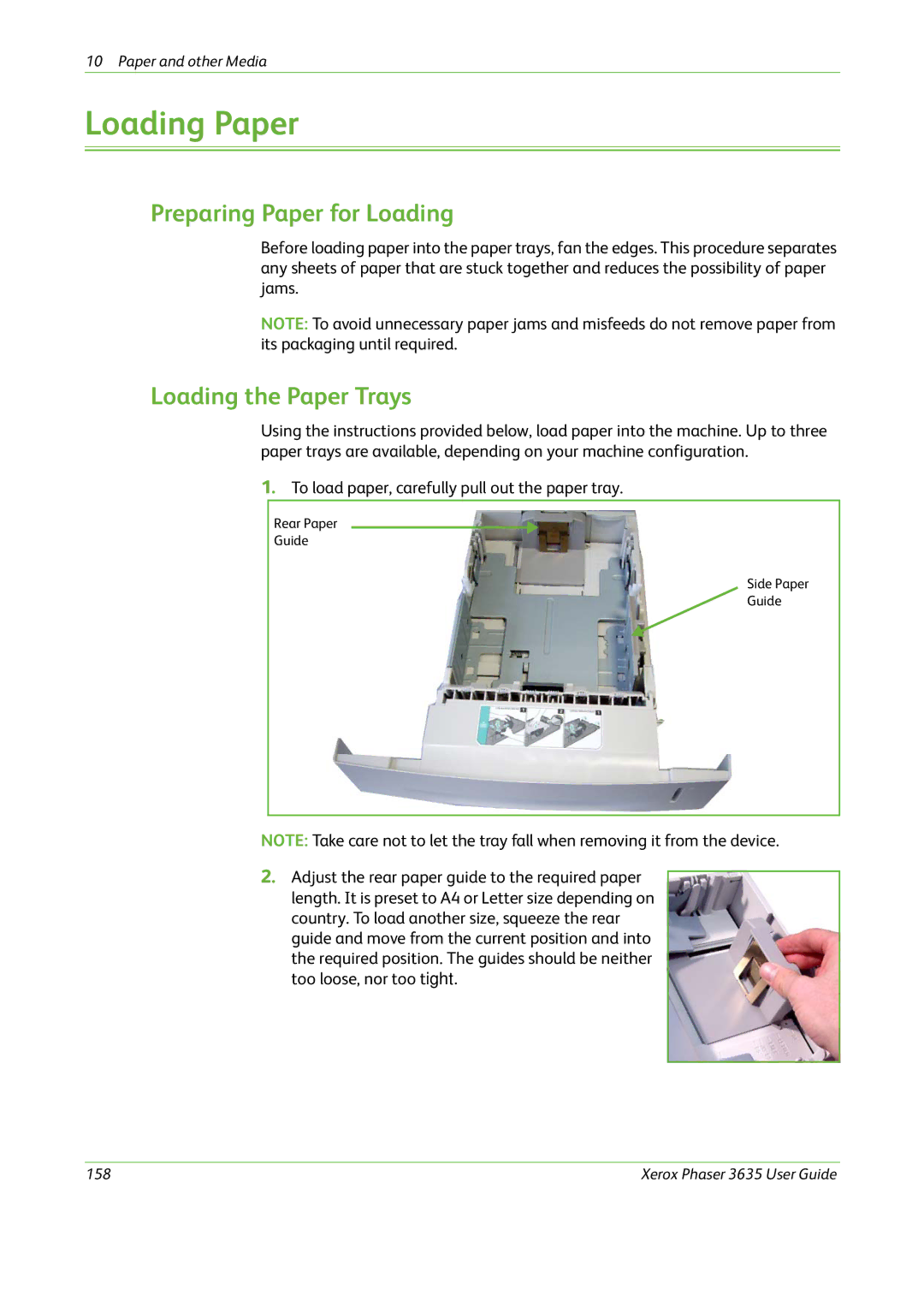 Xerox 3635 manual Preparing Paper for Loading, Loading the Paper Trays 