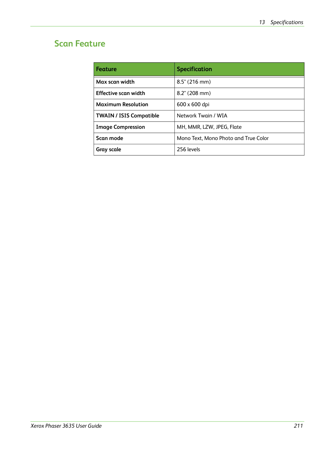 Xerox 3635 manual Scan Feature 