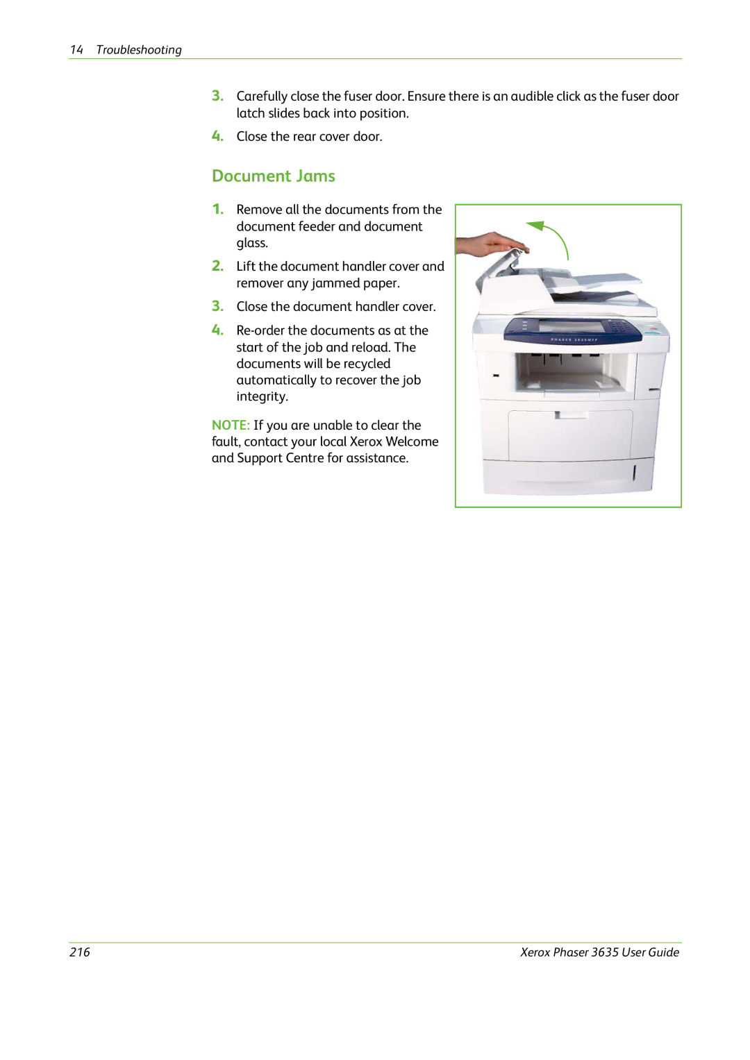 Xerox 3635 manual Document Jams 