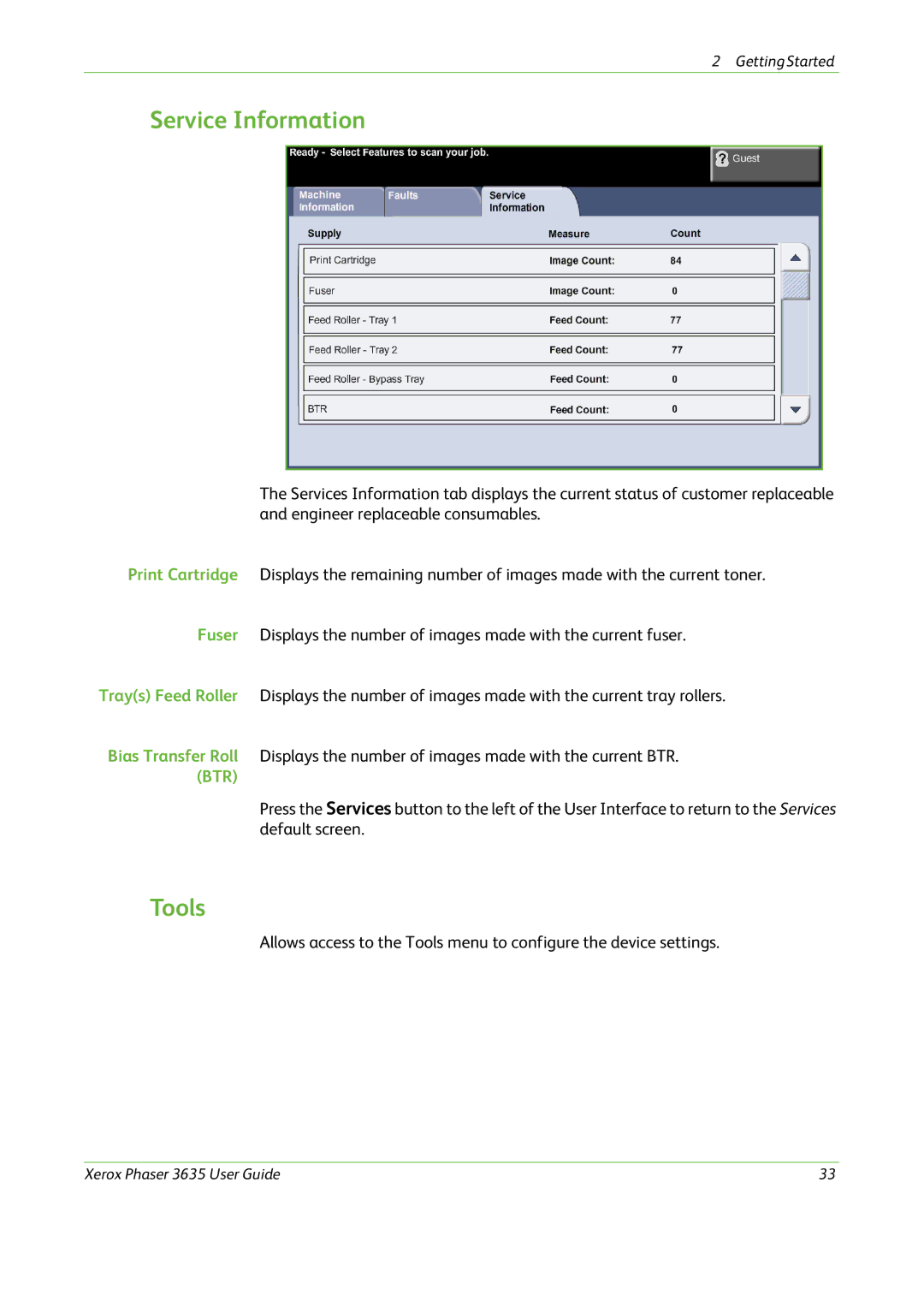 Xerox 3635 manual Service Information, Tools 