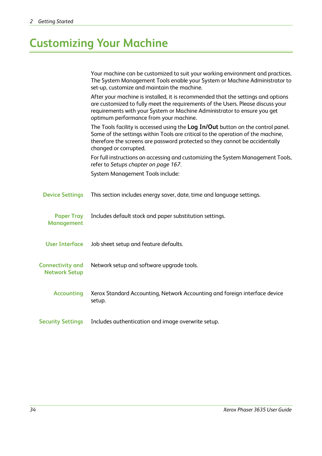 Xerox 3635 manual Customizing Your Machine, Management 