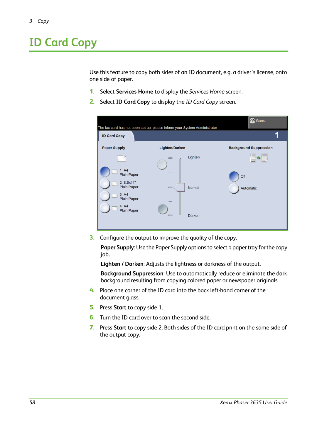 Xerox 3635 manual ID Card Copy 