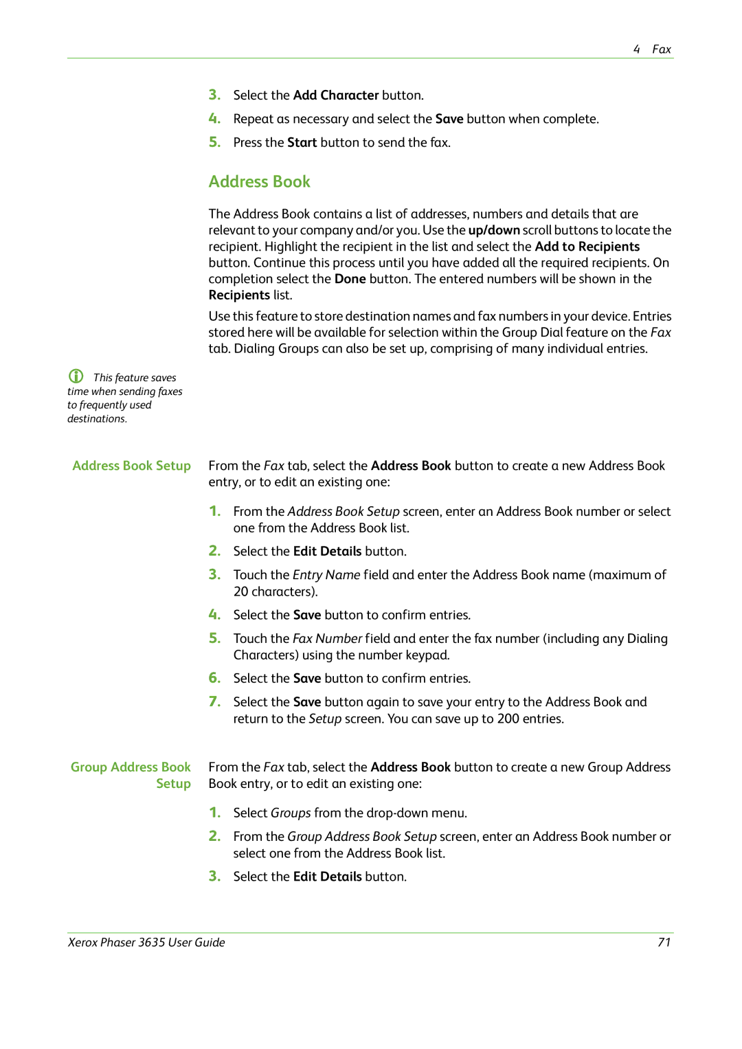 Xerox 3635 manual Address Book 