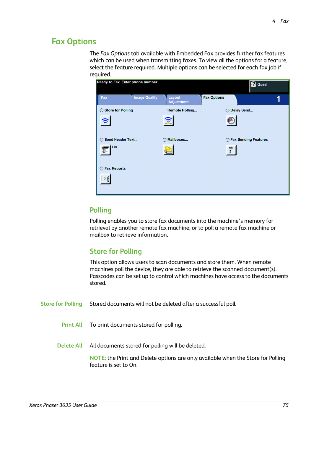 Xerox 3635 manual Fax Options, Store for Polling 