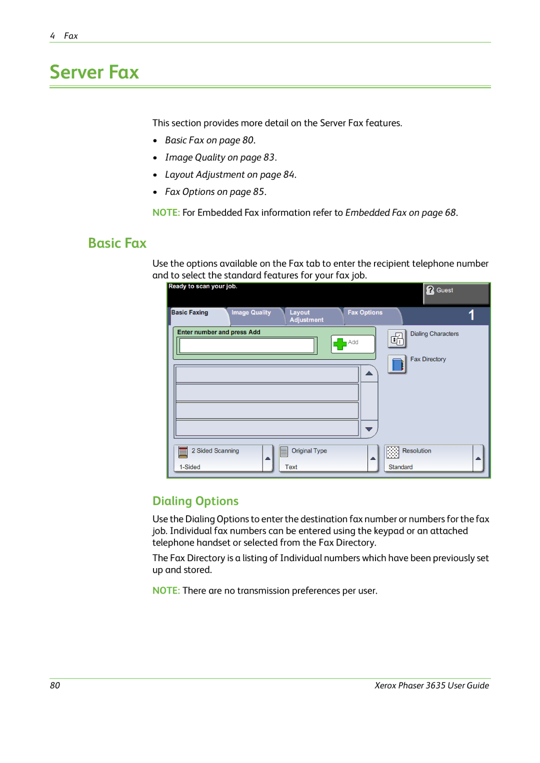 Xerox 3635 manual Server Fax, Basic Fax 