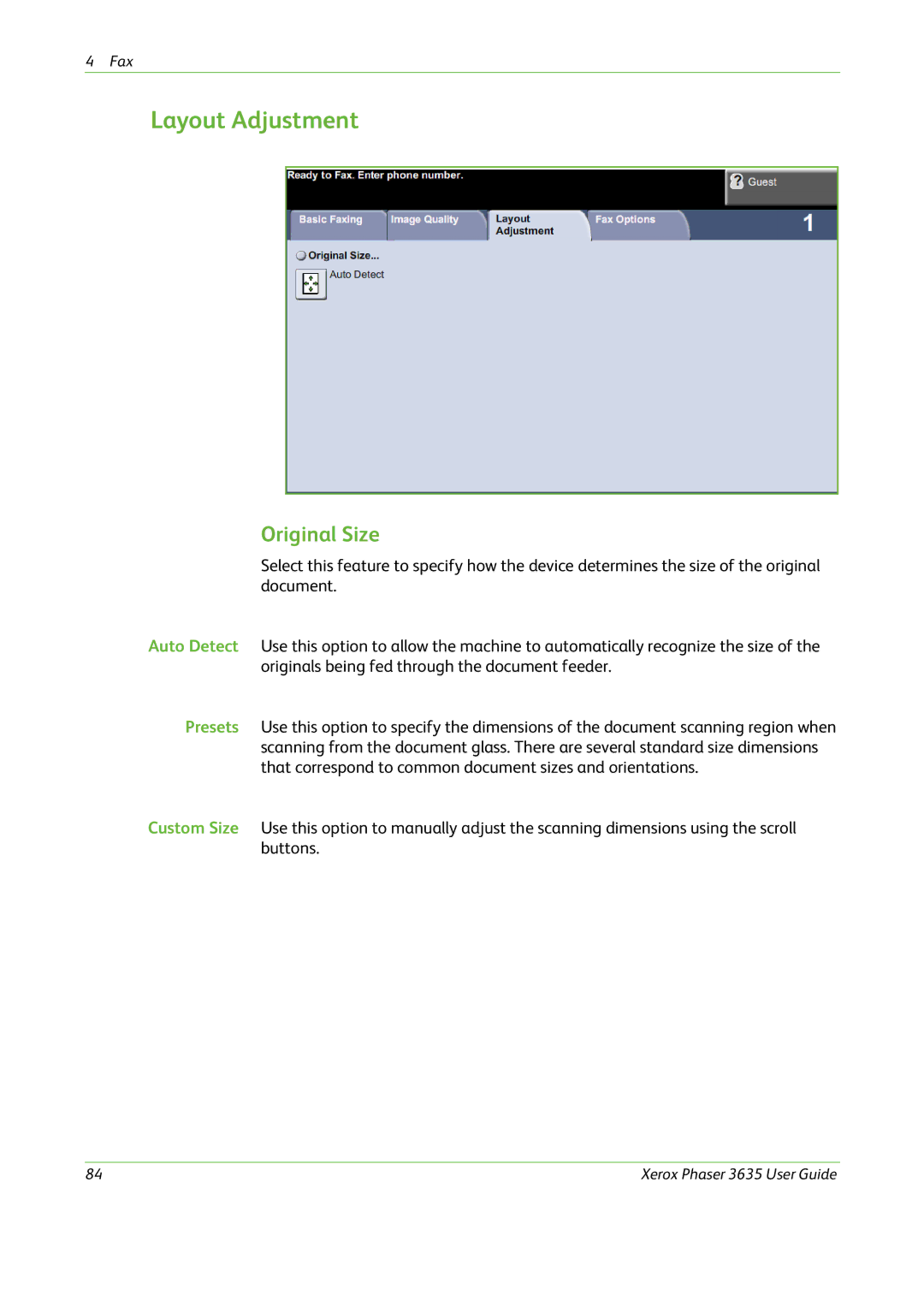 Xerox 3635 manual Layout Adjustment 