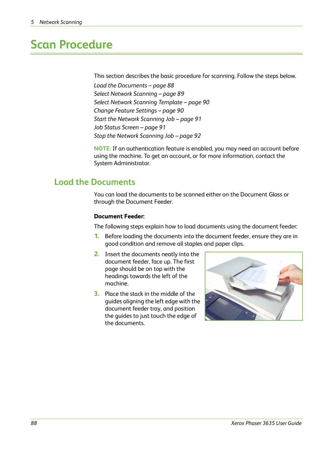 Xerox 3635 manual Scan Procedure, Load the Documents 