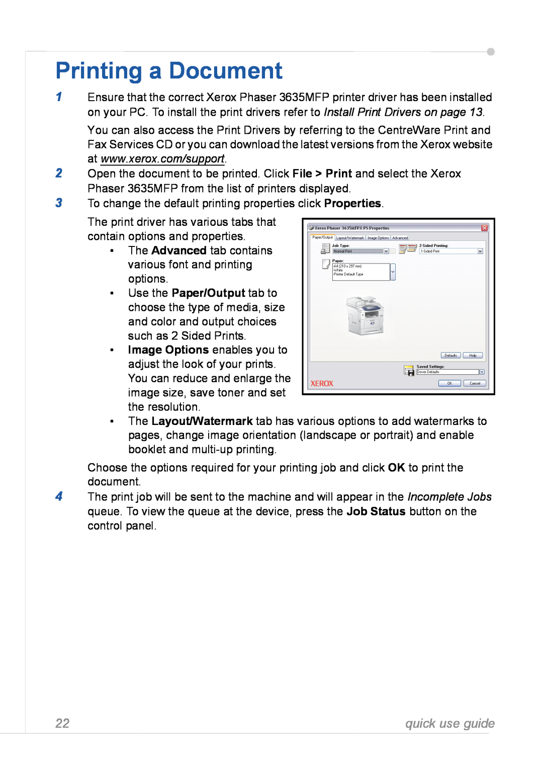Xerox 3635MFP manual Printing a Document, quick use guide 