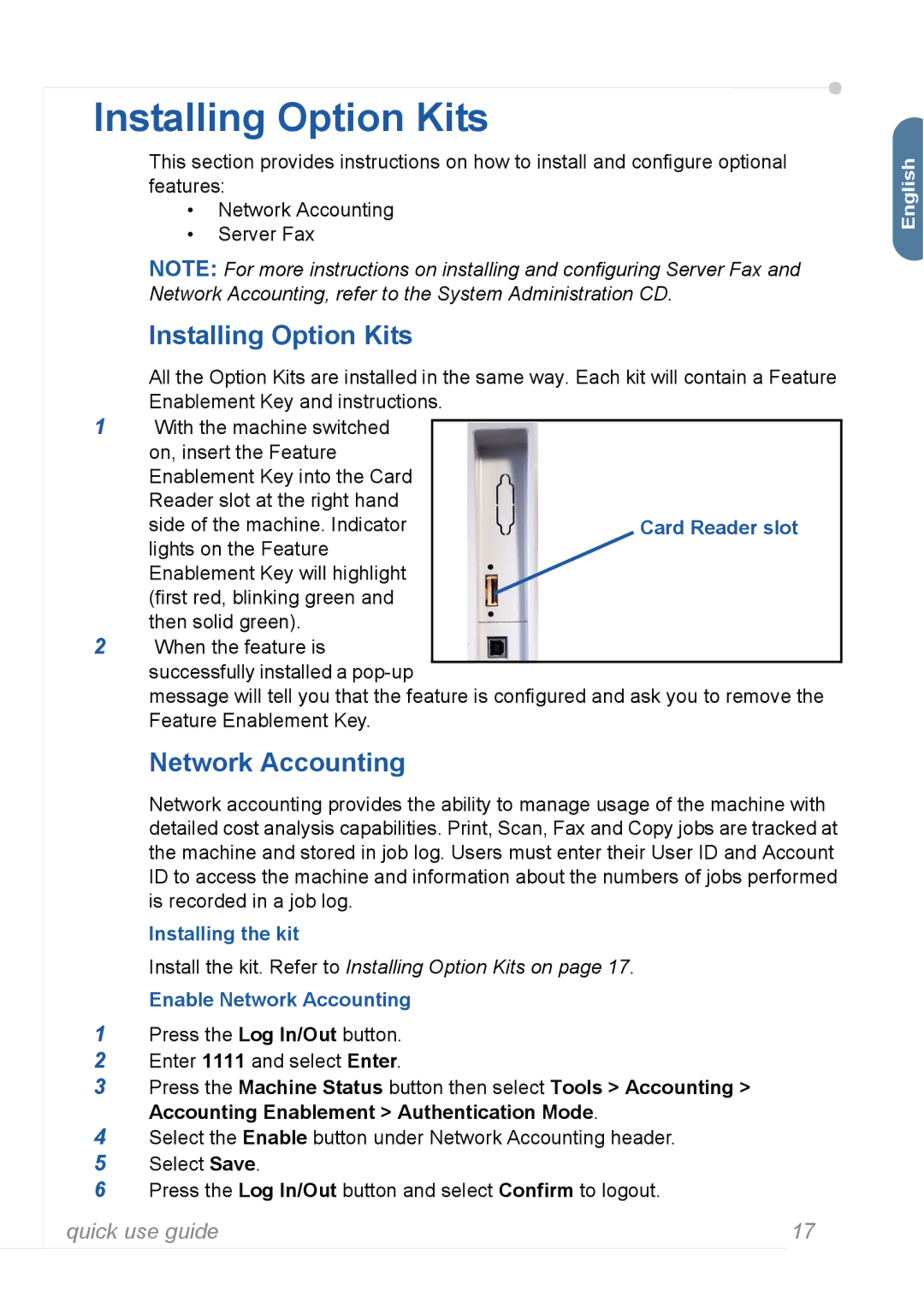 Xerox 3635MFP manual Installing Option Kits, Network Accounting 