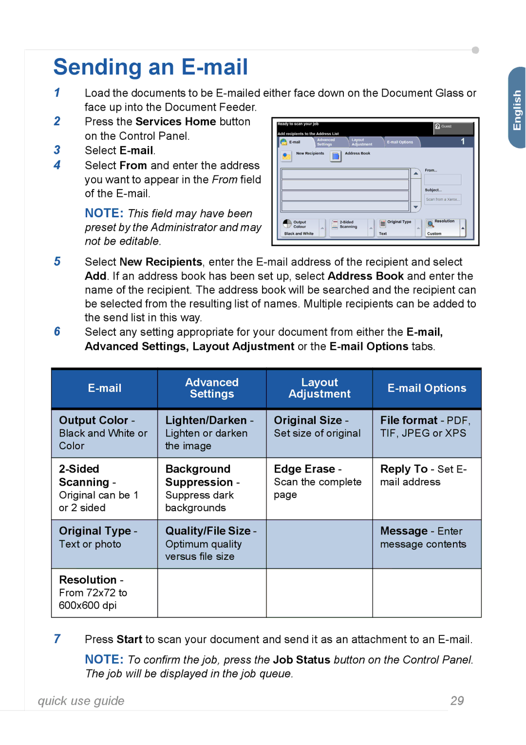 Xerox 3635MFP manual Sending an E-mail, Press the Services Home button on the Control Panel, Resolution 