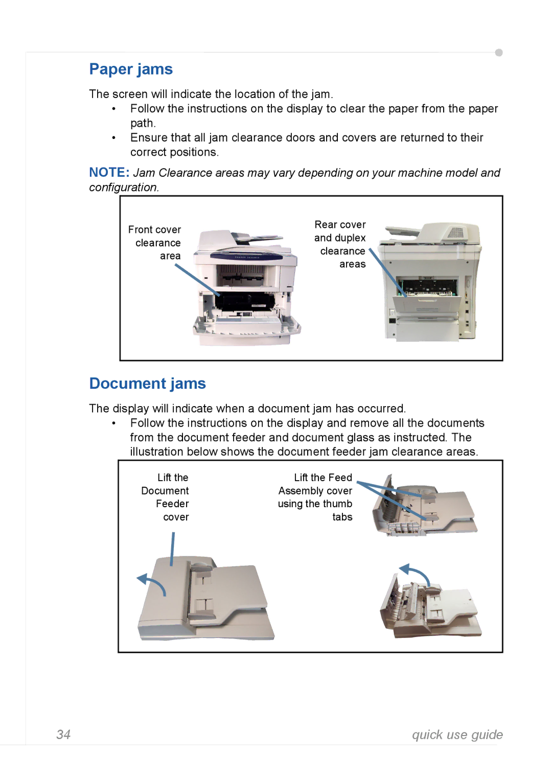 Xerox 3635MFP manual Paper jams, Document jams 