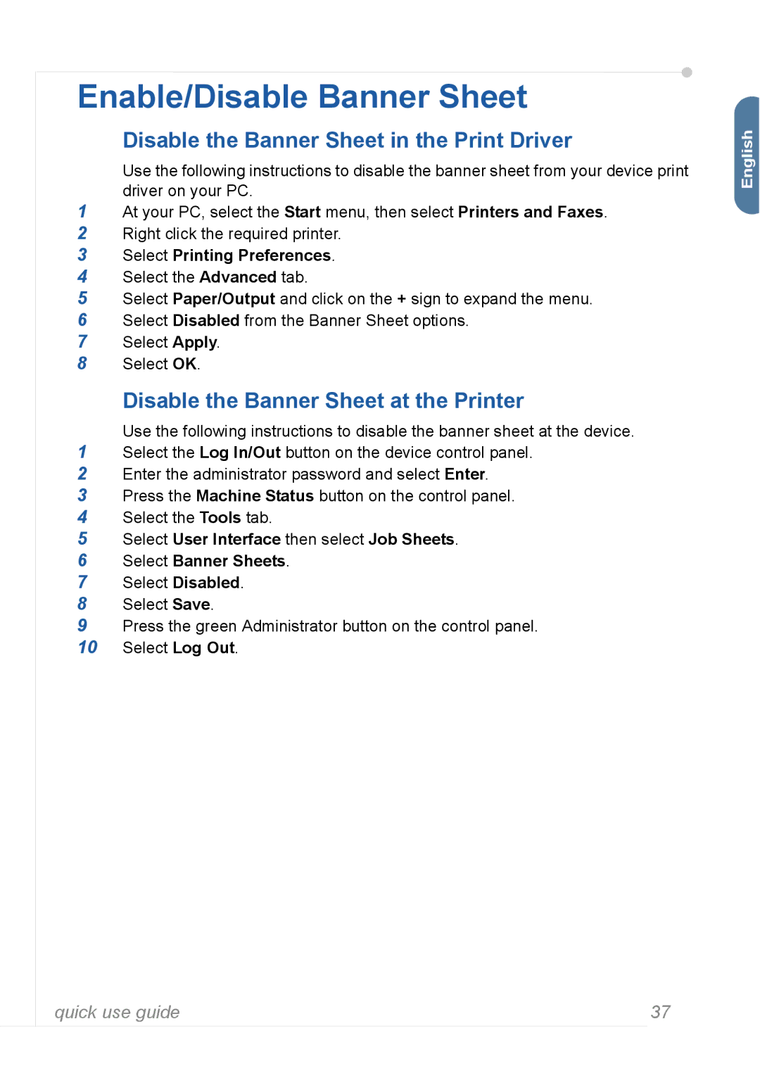 Xerox 3635MFP manual Enable/Disable Banner Sheet, Disable the Banner Sheet in the Print Driver, Select Printing Preferences 