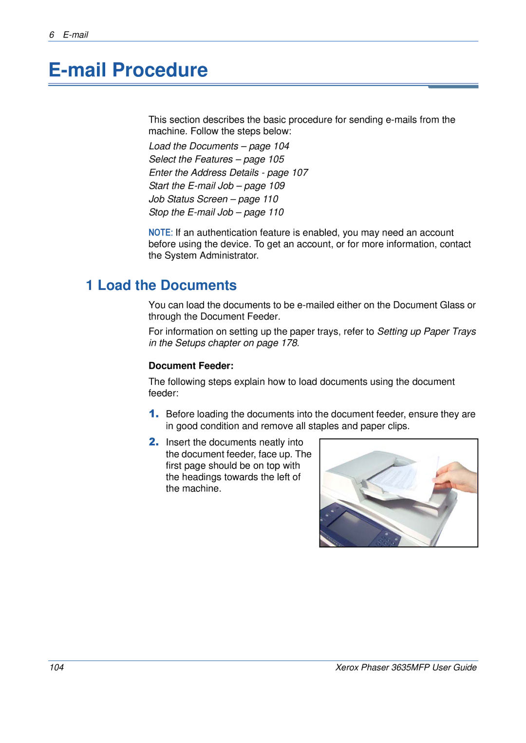 Xerox 3635MFP/S manual Mail Procedure, Load the Documents 