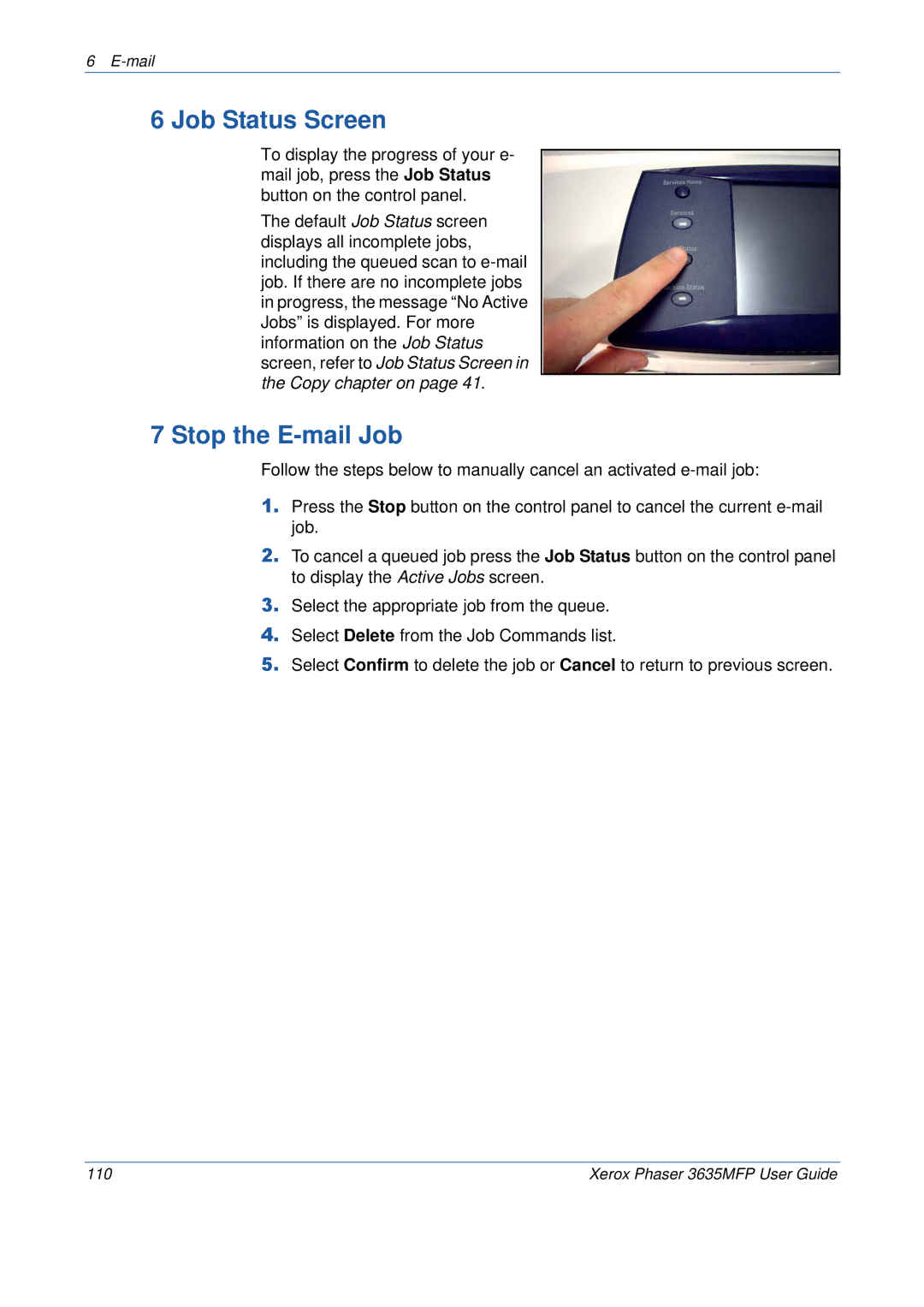 Xerox 3635MFP/S manual Job Status Screen, Stop the E-mail Job 