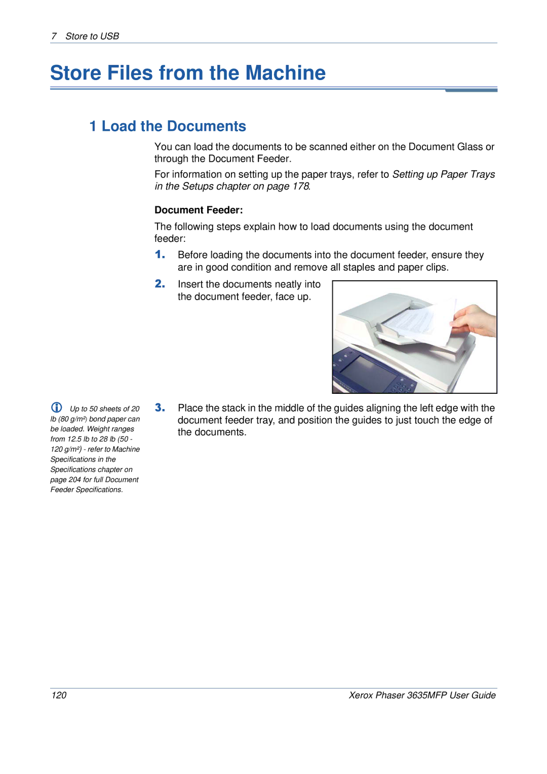 Xerox 3635MFP/S manual Store Files from the Machine, Load the Documents 