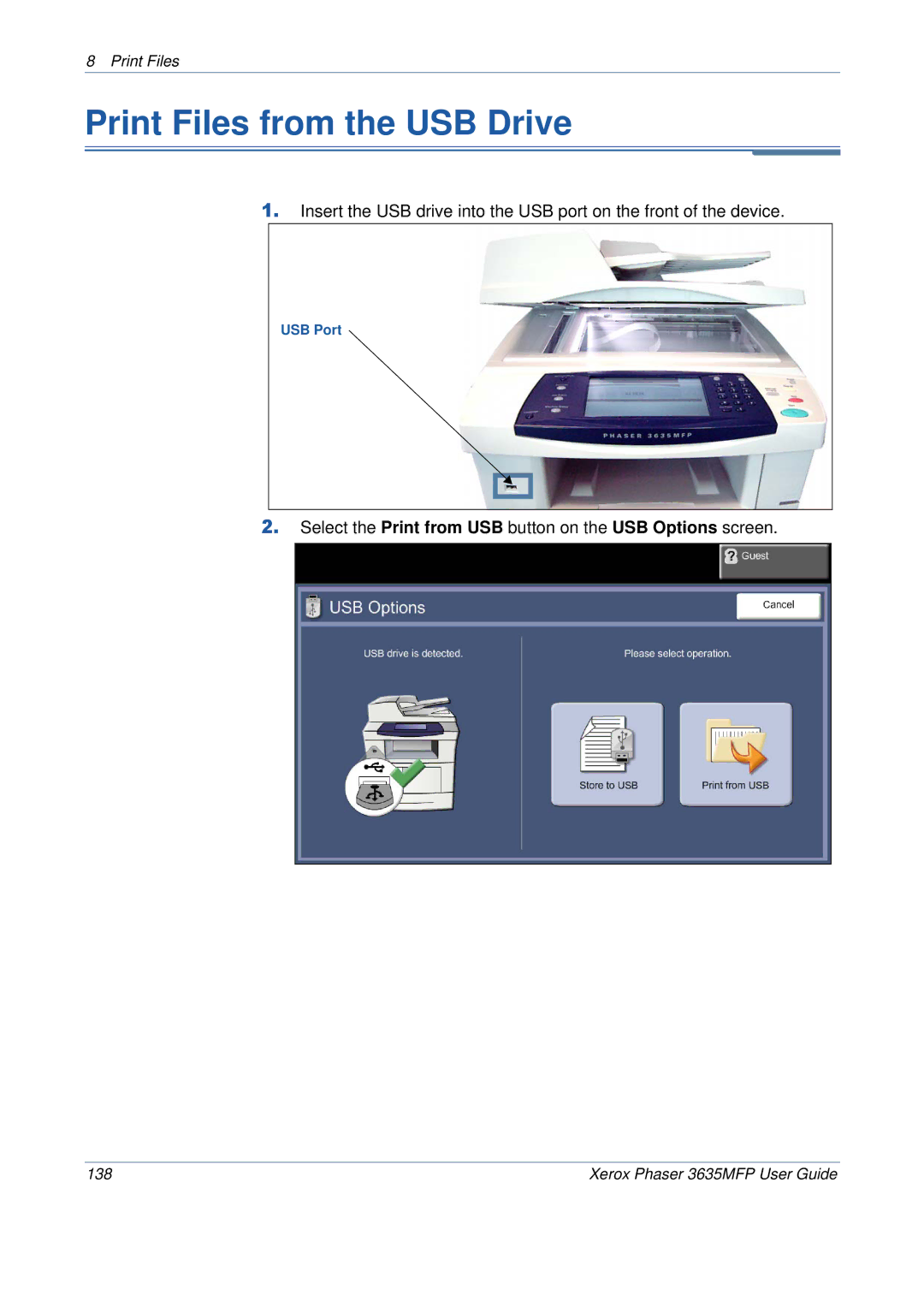 Xerox 3635MFP/S manual Print Files from the USB Drive 