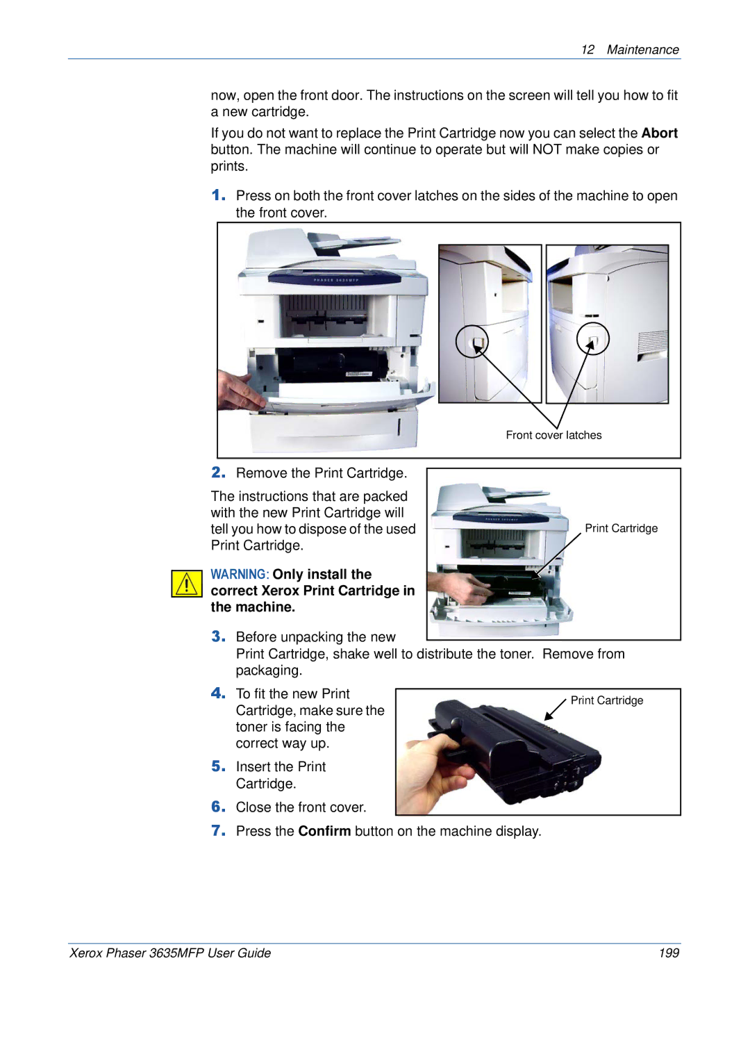 Xerox 3635MFP/S manual Cartridge, make sure 