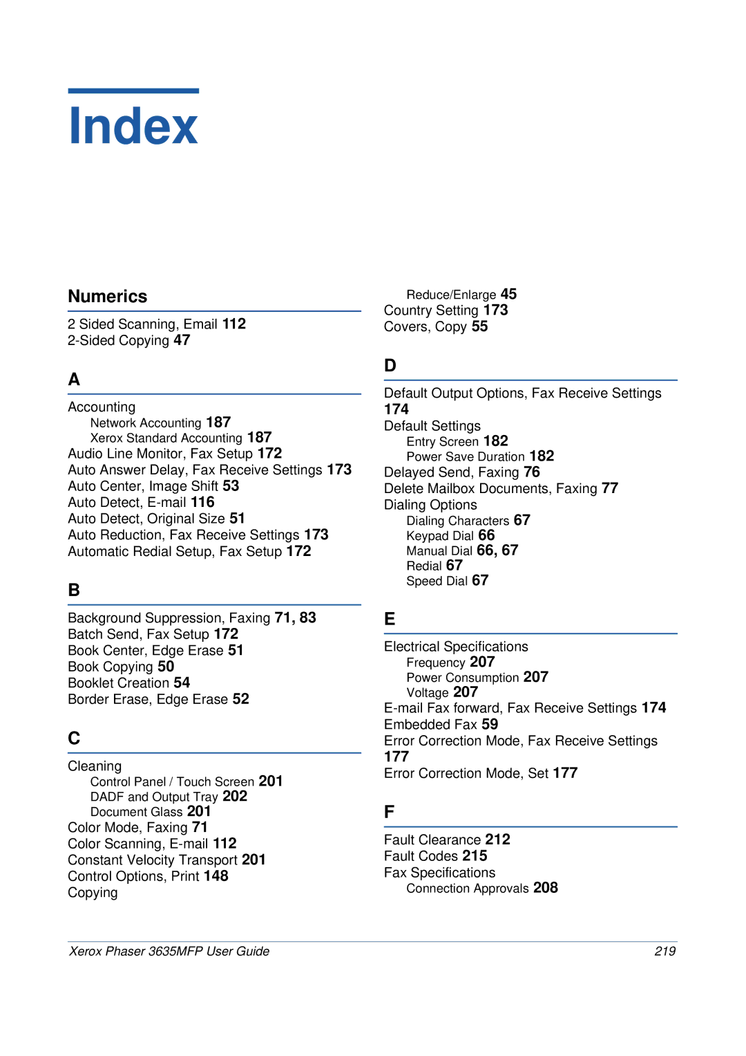 Xerox 3635MFP/S manual Index, Numerics 