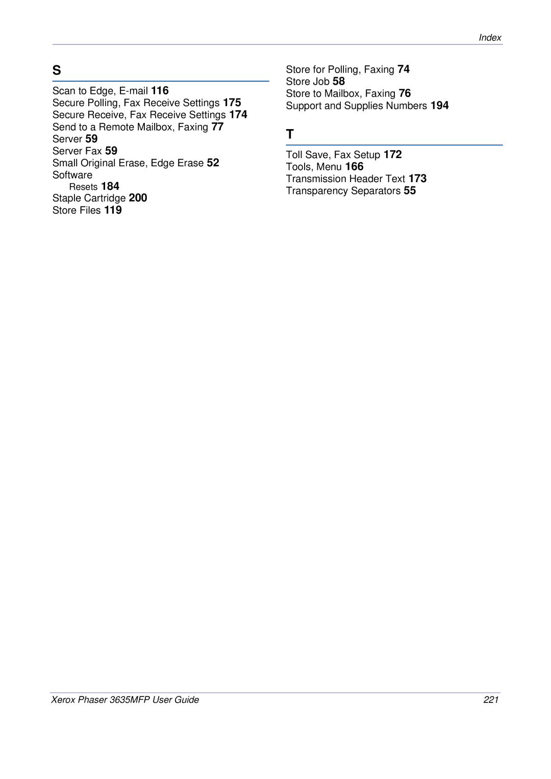 Xerox 3635MFP/S manual Xerox Phaser 3635MFP User Guide 221 