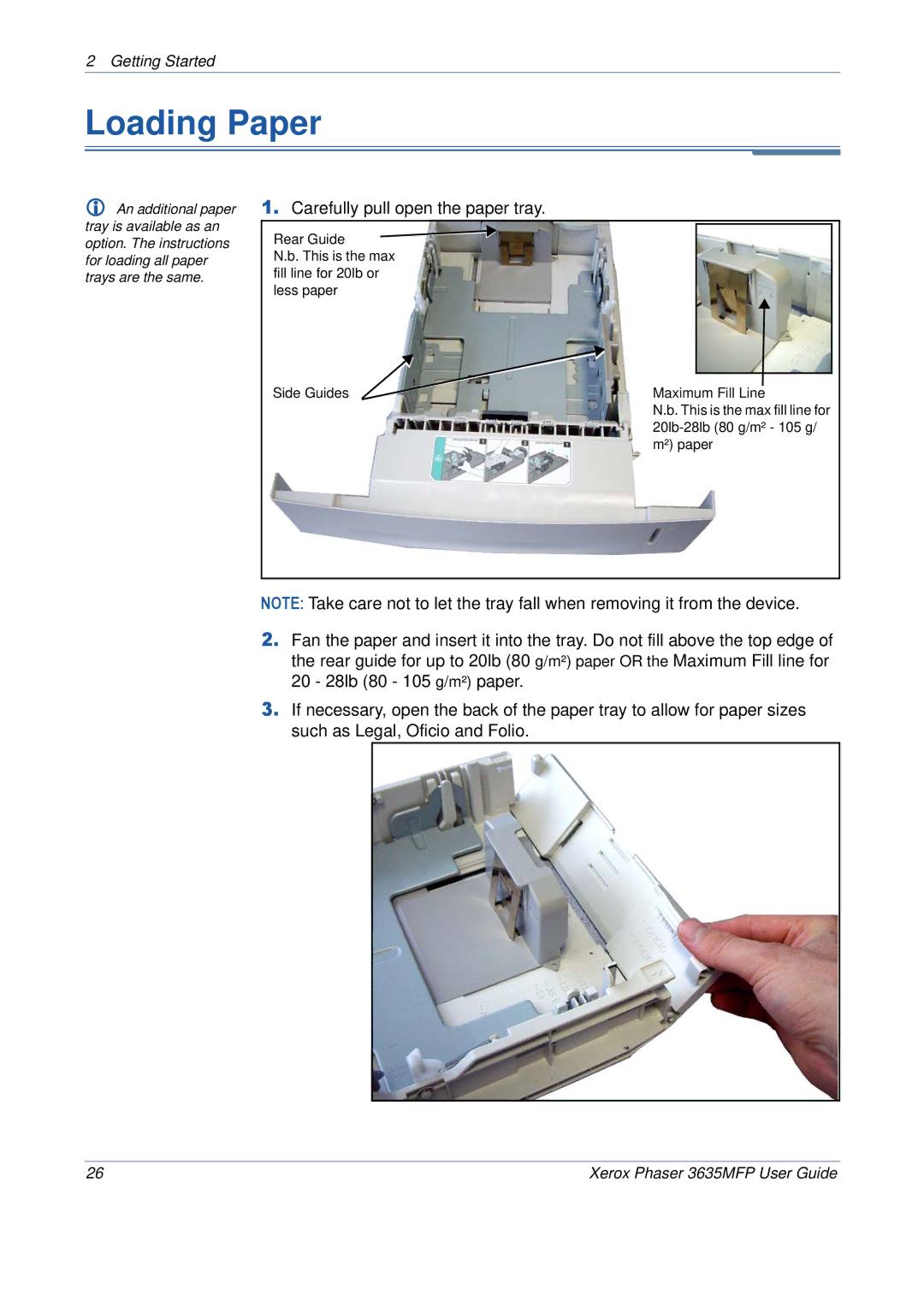 Xerox 3635MFP/S manual Loading Paper, Carefully pull open the paper tray 