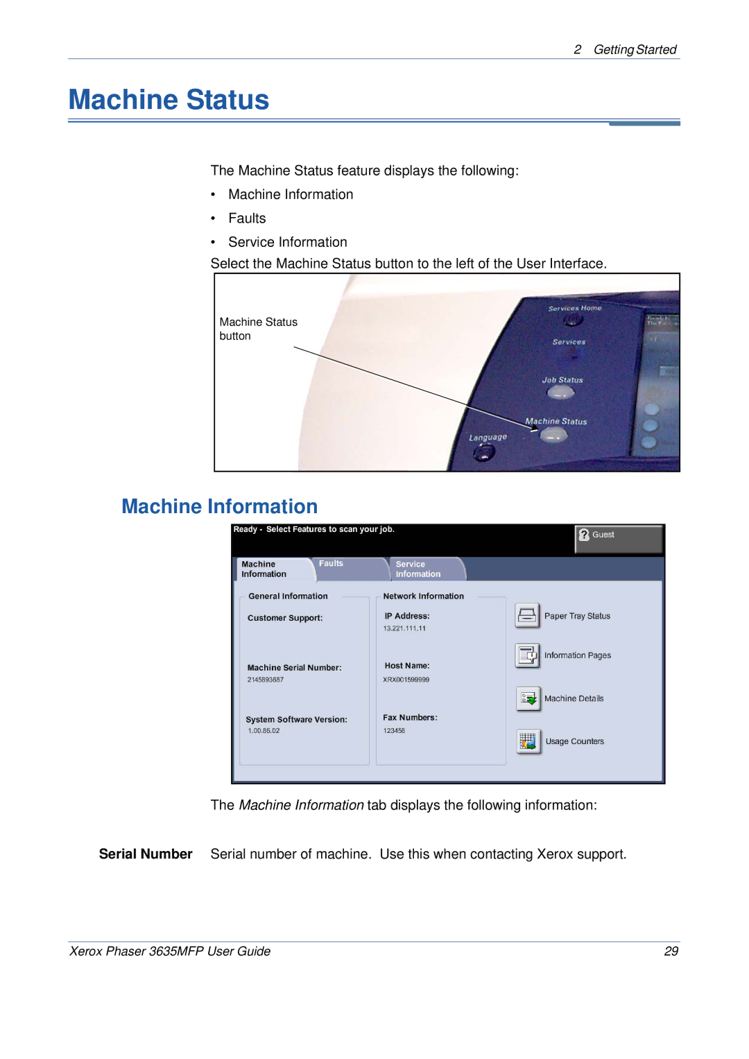 Xerox 3635MFP/S manual Machine Status, Machine Information 