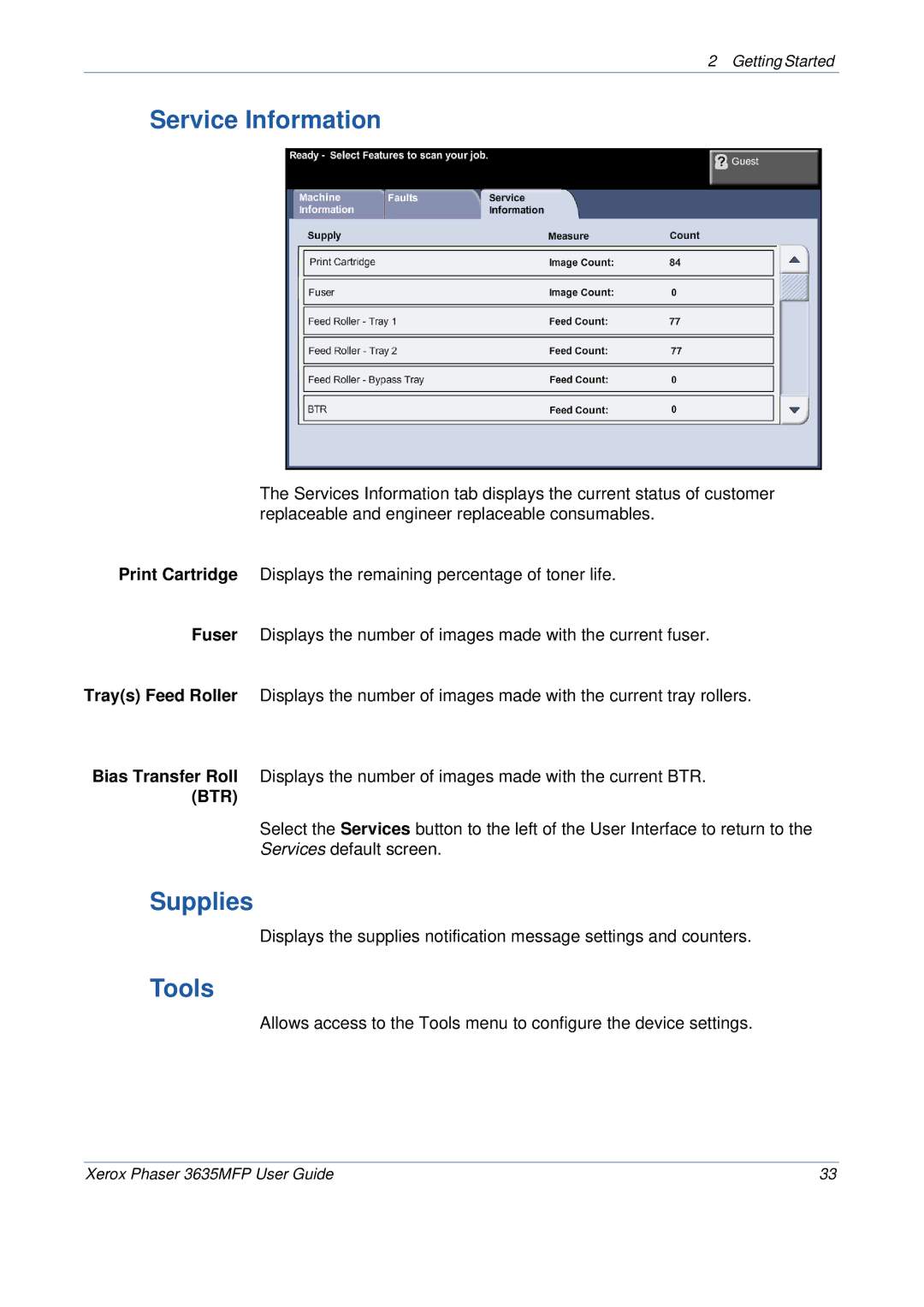 Xerox 3635MFP/S manual Service Information, Supplies, Tools 